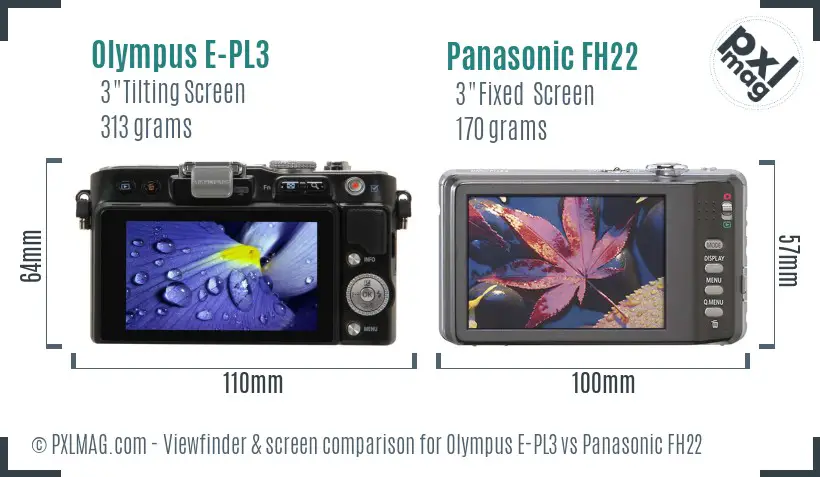 Olympus E-PL3 vs Panasonic FH22 Screen and Viewfinder comparison