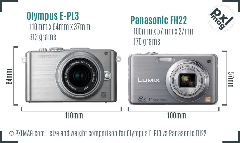 Olympus E-PL3 vs Panasonic FH22 size comparison