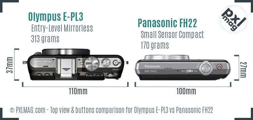 Olympus E-PL3 vs Panasonic FH22 top view buttons comparison