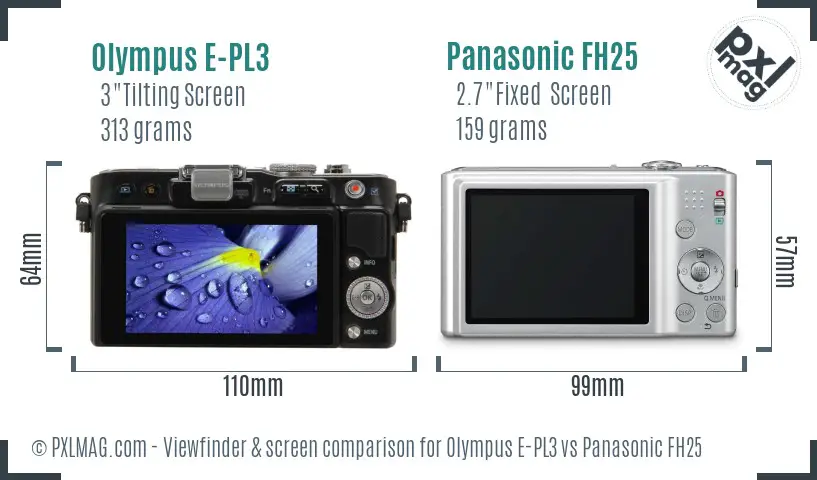 Olympus E-PL3 vs Panasonic FH25 Screen and Viewfinder comparison