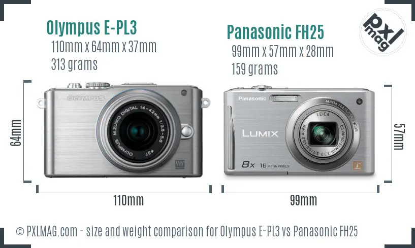 Olympus E-PL3 vs Panasonic FH25 size comparison