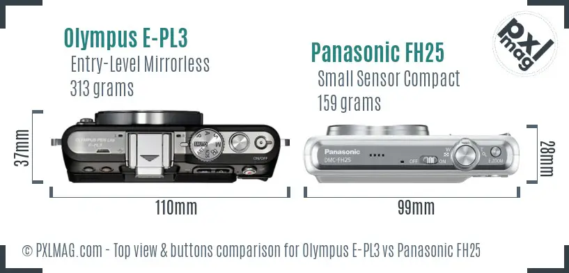 Olympus E-PL3 vs Panasonic FH25 top view buttons comparison