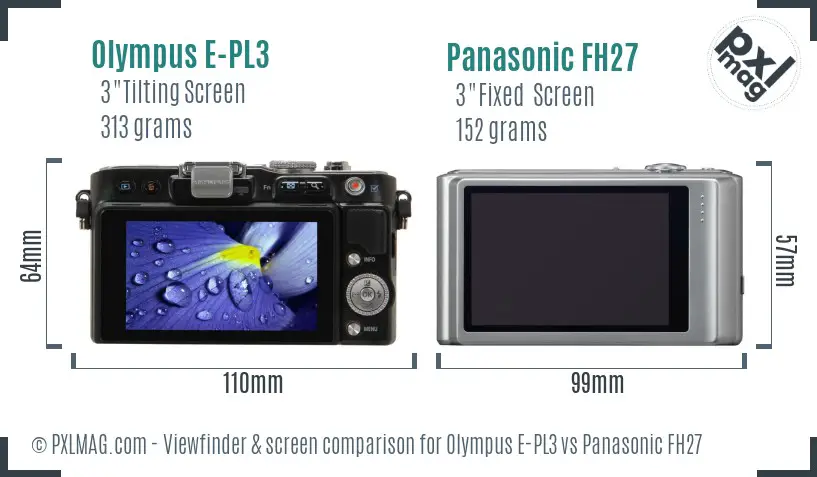 Olympus E-PL3 vs Panasonic FH27 Screen and Viewfinder comparison