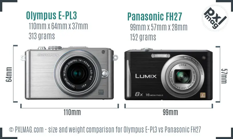 Olympus E-PL3 vs Panasonic FH27 size comparison