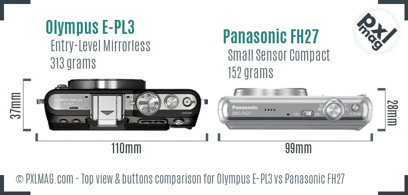 Olympus E-PL3 vs Panasonic FH27 top view buttons comparison