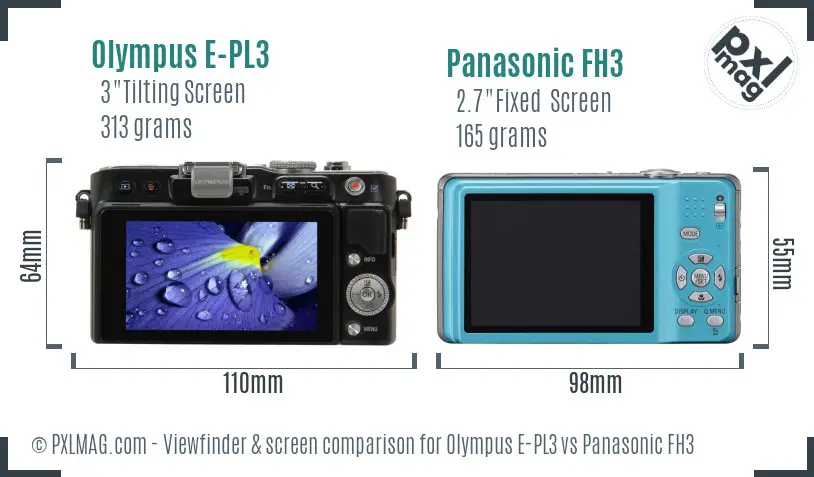 Olympus E-PL3 vs Panasonic FH3 Screen and Viewfinder comparison