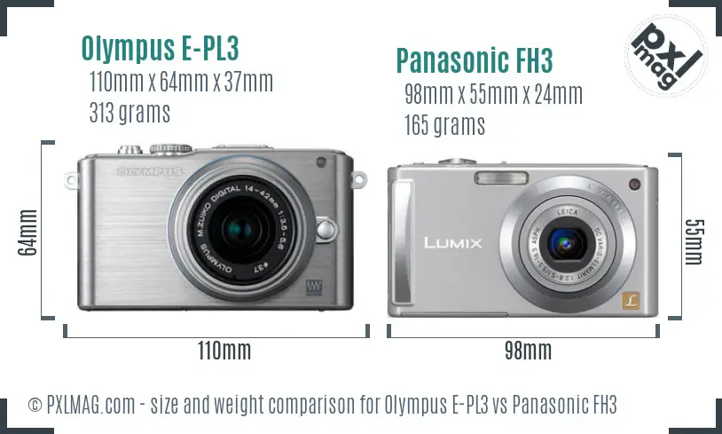 Olympus E-PL3 vs Panasonic FH3 size comparison