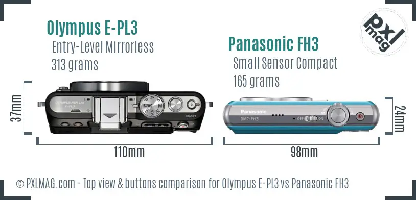 Olympus E-PL3 vs Panasonic FH3 top view buttons comparison