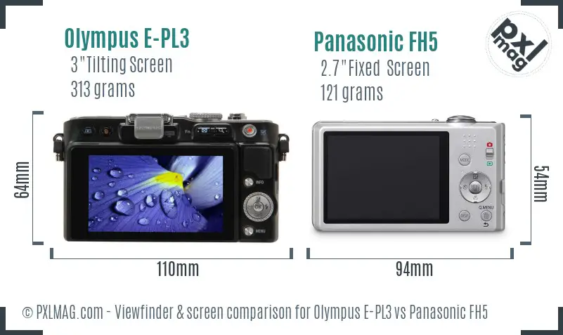 Olympus E-PL3 vs Panasonic FH5 Screen and Viewfinder comparison
