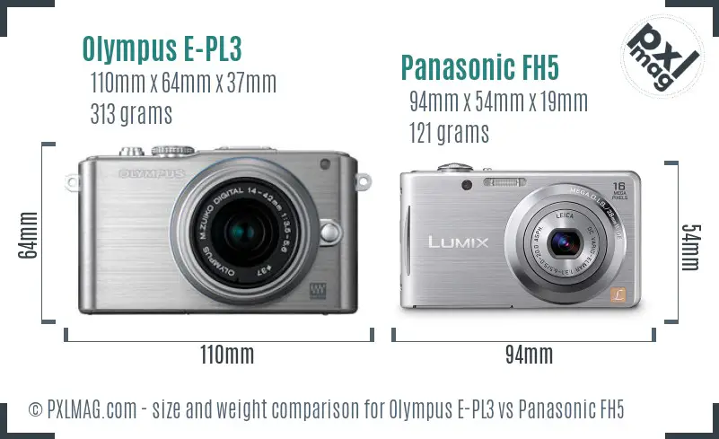 Olympus E-PL3 vs Panasonic FH5 size comparison