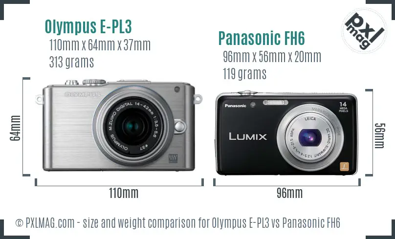 Olympus E-PL3 vs Panasonic FH6 size comparison