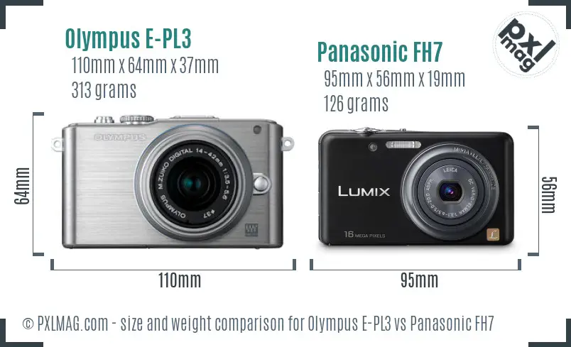 Olympus E-PL3 vs Panasonic FH7 size comparison
