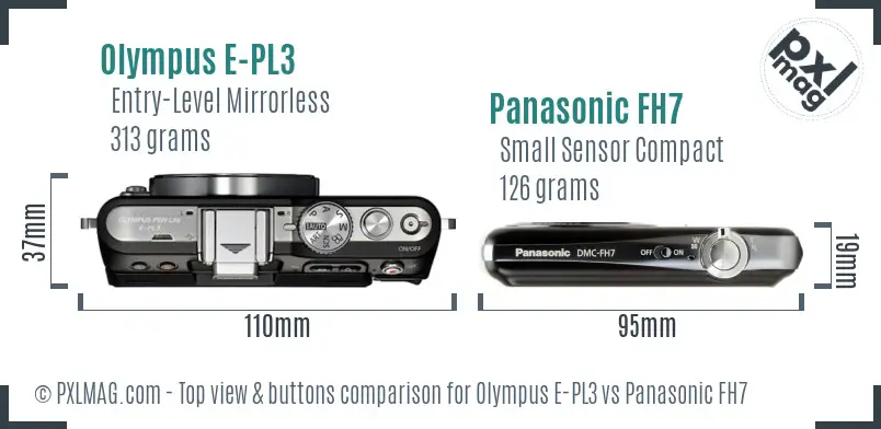 Olympus E-PL3 vs Panasonic FH7 top view buttons comparison