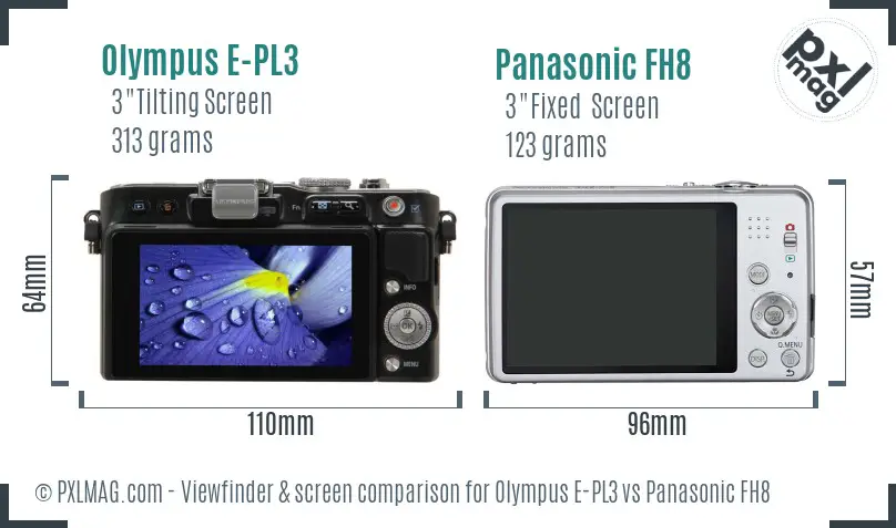Olympus E-PL3 vs Panasonic FH8 Screen and Viewfinder comparison