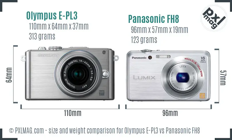 Olympus E-PL3 vs Panasonic FH8 size comparison
