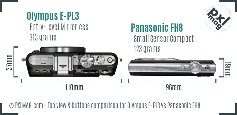 Olympus E-PL3 vs Panasonic FH8 top view buttons comparison
