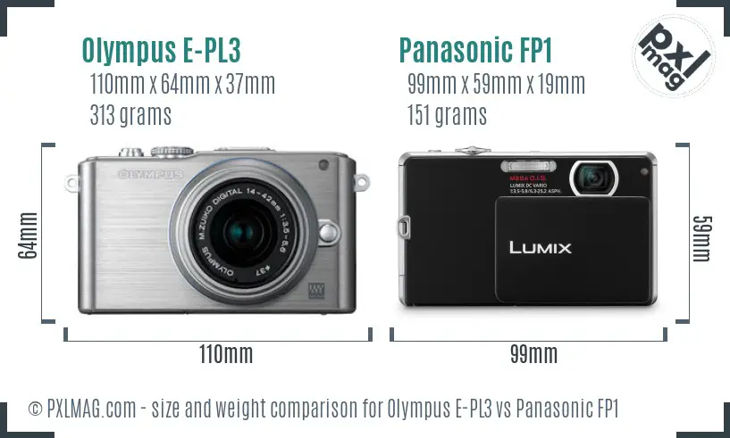 Olympus E-PL3 vs Panasonic FP1 size comparison