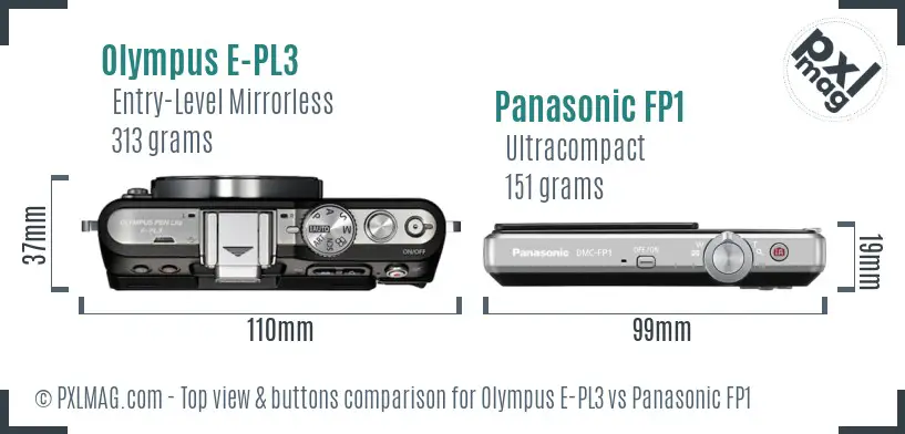 Olympus E-PL3 vs Panasonic FP1 top view buttons comparison