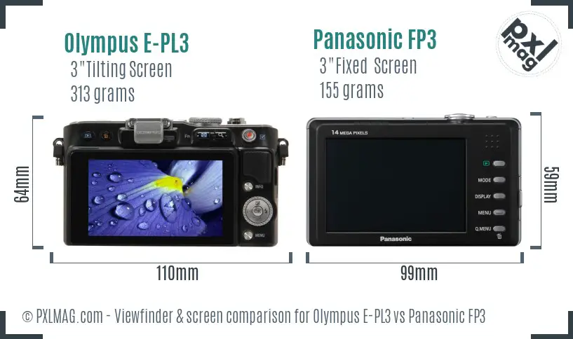 Olympus E-PL3 vs Panasonic FP3 Screen and Viewfinder comparison