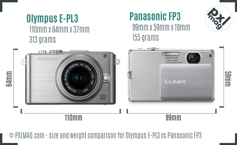 Olympus E-PL3 vs Panasonic FP3 size comparison