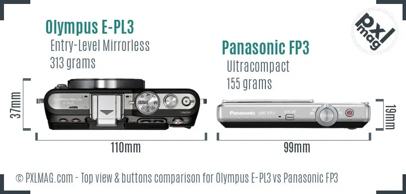 Olympus E-PL3 vs Panasonic FP3 top view buttons comparison