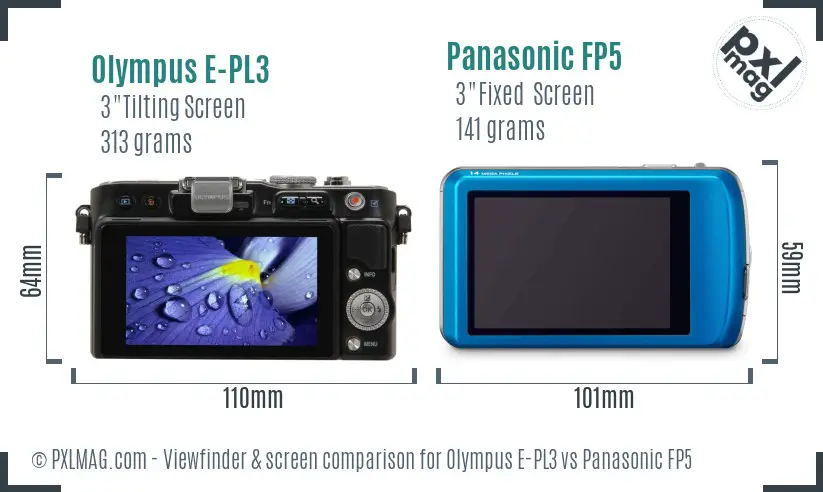 Olympus E-PL3 vs Panasonic FP5 Screen and Viewfinder comparison