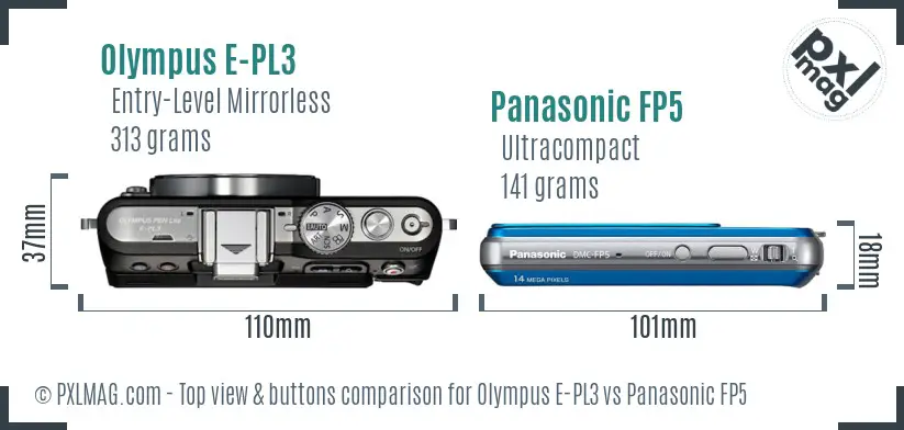 Olympus E-PL3 vs Panasonic FP5 top view buttons comparison
