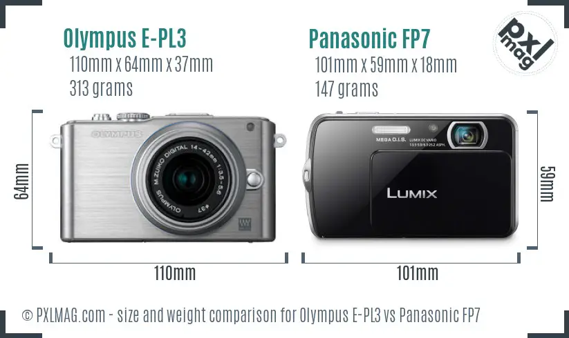 Olympus E-PL3 vs Panasonic FP7 size comparison