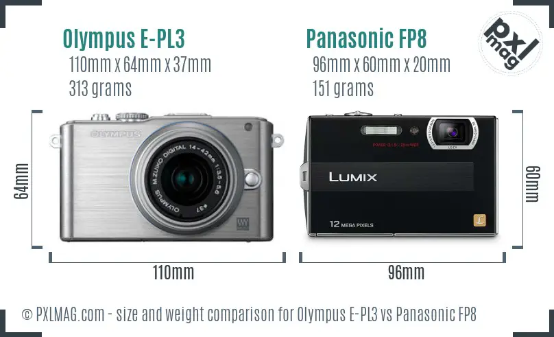 Olympus E-PL3 vs Panasonic FP8 size comparison