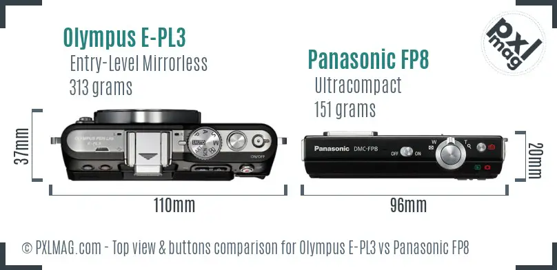 Olympus E-PL3 vs Panasonic FP8 top view buttons comparison