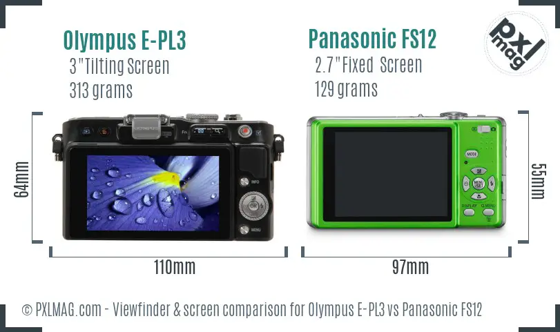 Olympus E-PL3 vs Panasonic FS12 Screen and Viewfinder comparison