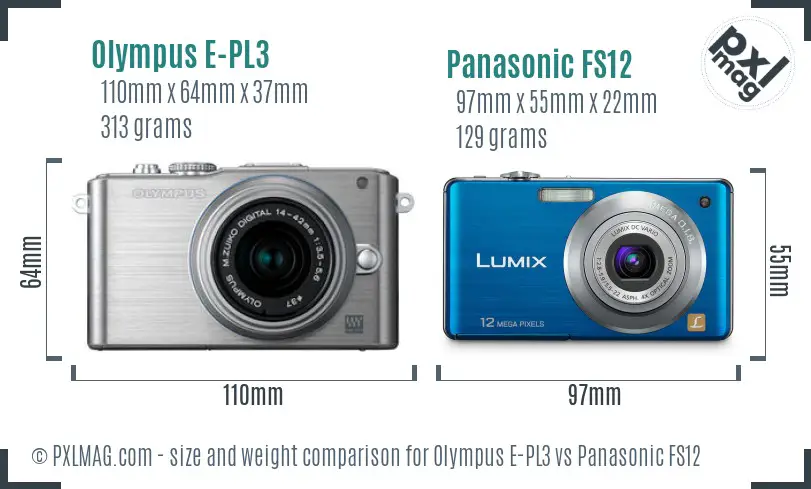 Olympus E-PL3 vs Panasonic FS12 size comparison