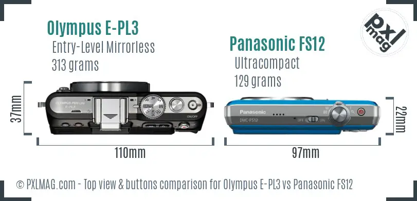 Olympus E-PL3 vs Panasonic FS12 top view buttons comparison