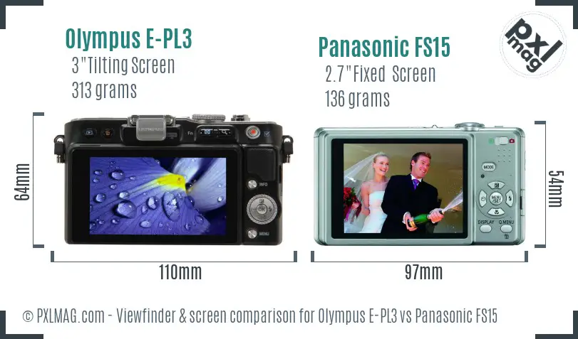 Olympus E-PL3 vs Panasonic FS15 Screen and Viewfinder comparison