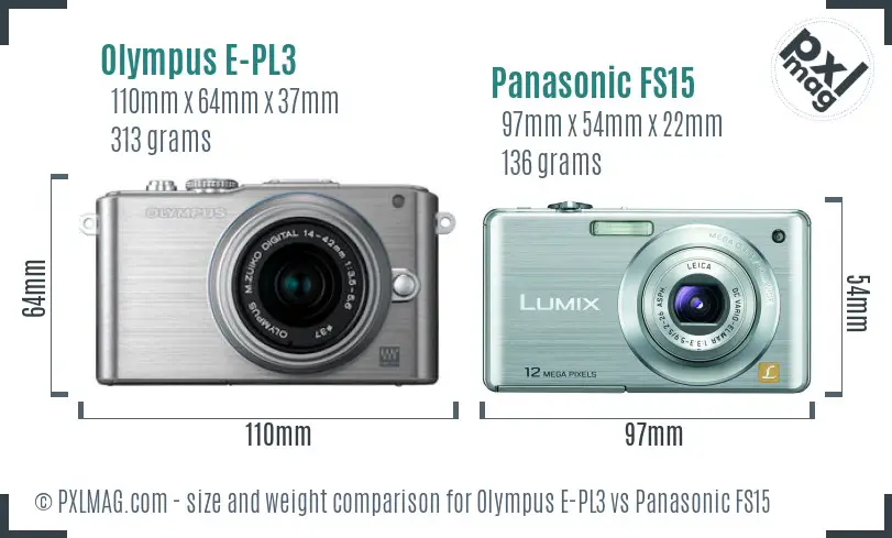Olympus E-PL3 vs Panasonic FS15 size comparison