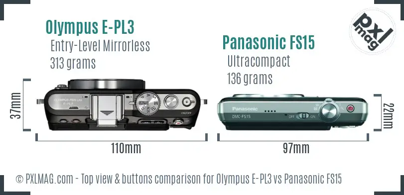 Olympus E-PL3 vs Panasonic FS15 top view buttons comparison