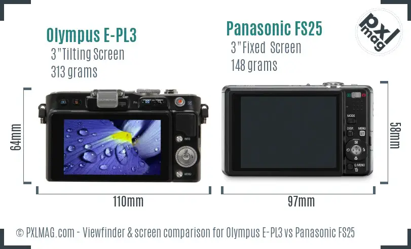 Olympus E-PL3 vs Panasonic FS25 Screen and Viewfinder comparison