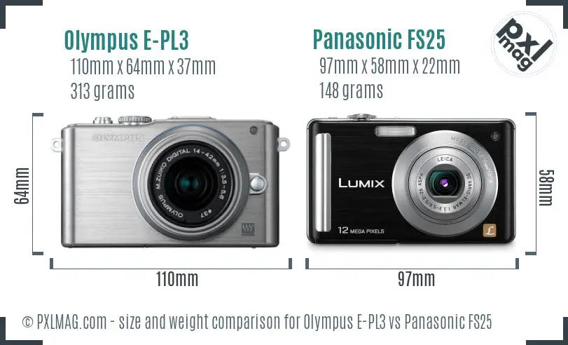 Olympus E-PL3 vs Panasonic FS25 size comparison