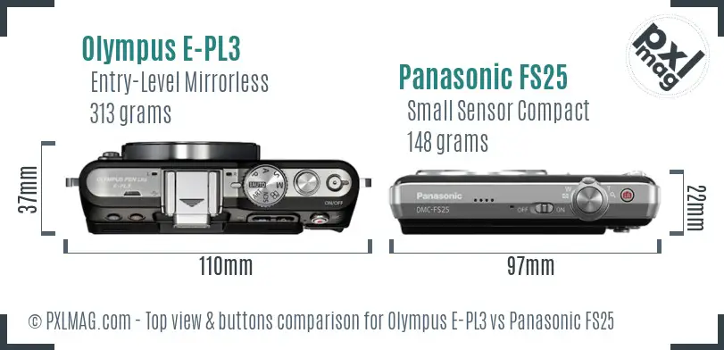 Olympus E-PL3 vs Panasonic FS25 top view buttons comparison
