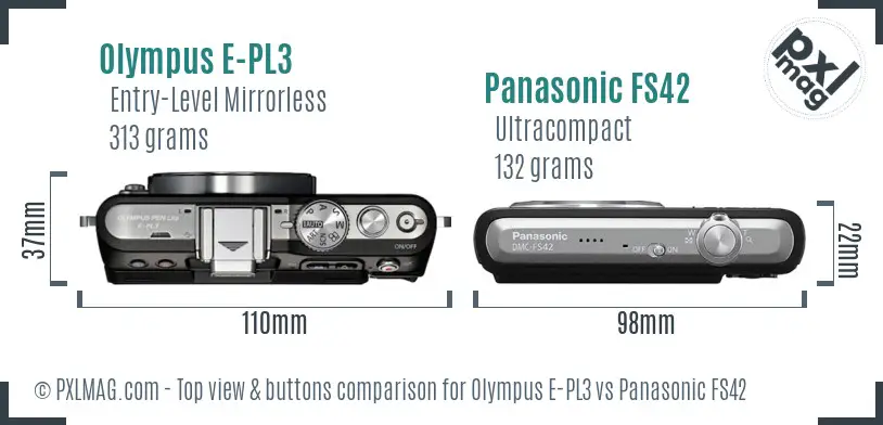 Olympus E-PL3 vs Panasonic FS42 top view buttons comparison