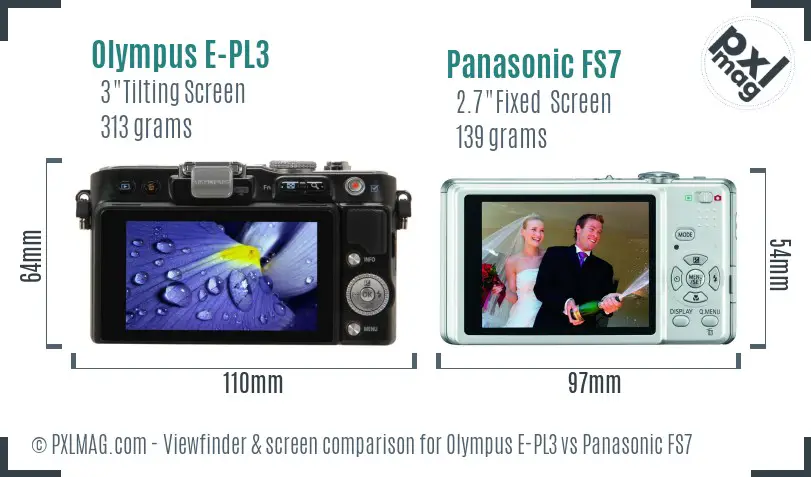 Olympus E-PL3 vs Panasonic FS7 Screen and Viewfinder comparison