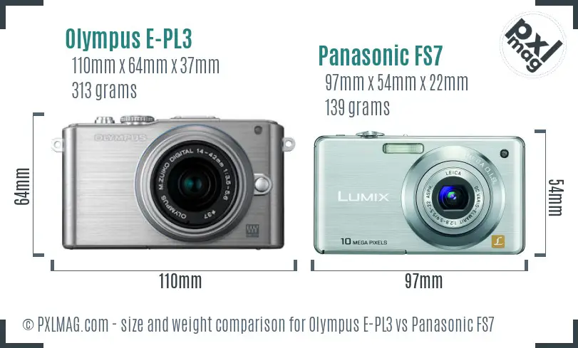 Olympus E-PL3 vs Panasonic FS7 size comparison
