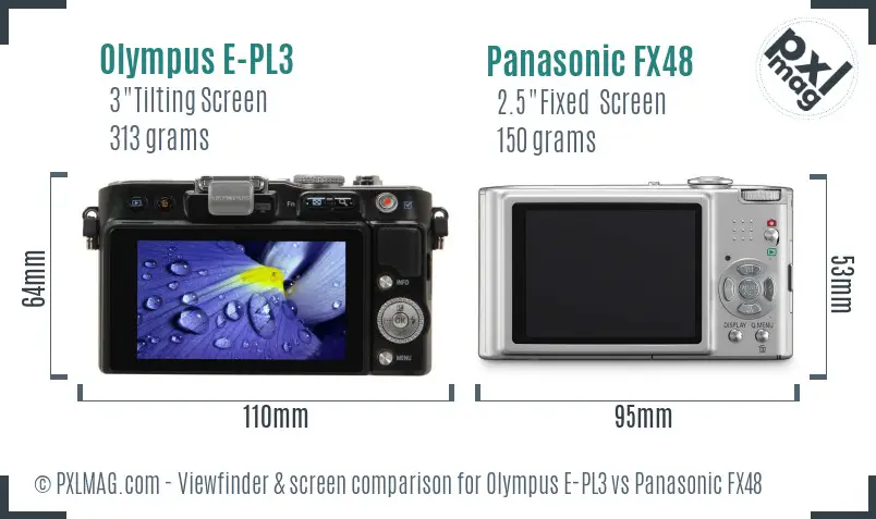 Olympus E-PL3 vs Panasonic FX48 Screen and Viewfinder comparison