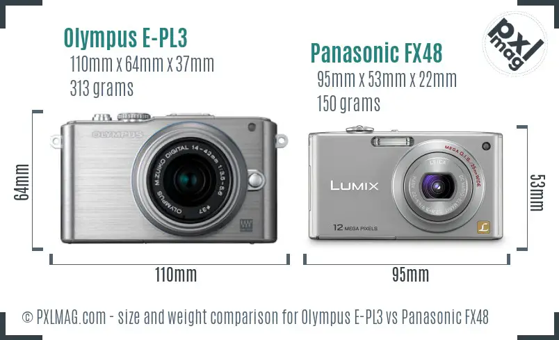 Olympus E-PL3 vs Panasonic FX48 size comparison