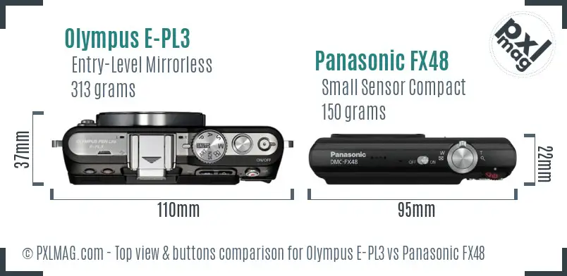 Olympus E-PL3 vs Panasonic FX48 top view buttons comparison