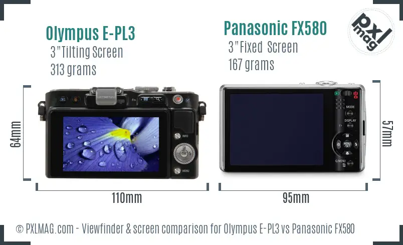 Olympus E-PL3 vs Panasonic FX580 Screen and Viewfinder comparison