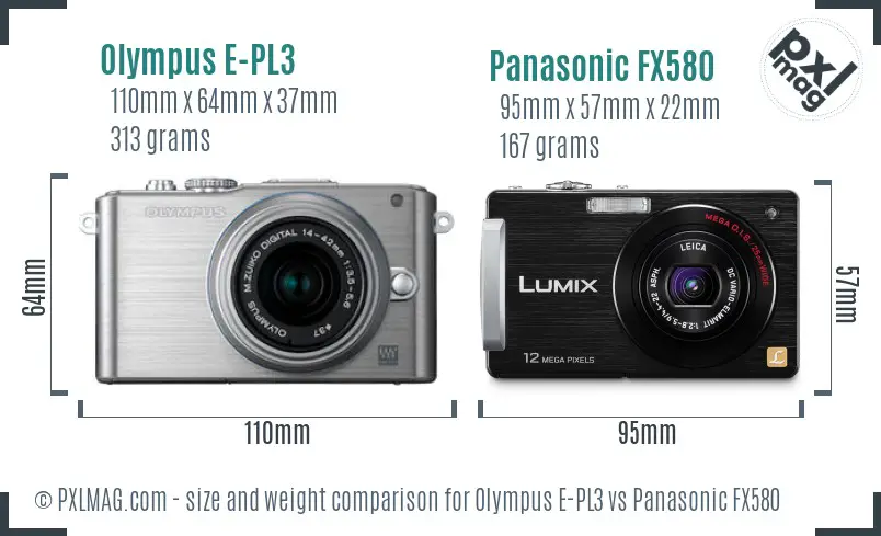 Olympus E-PL3 vs Panasonic FX580 size comparison