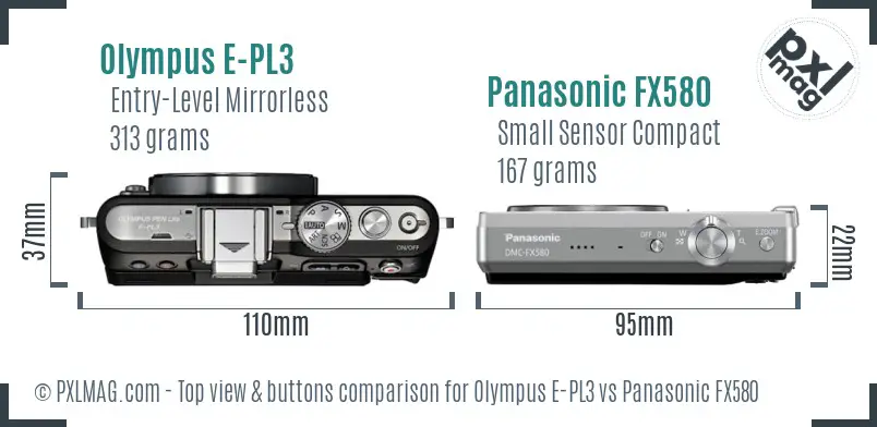 Olympus E-PL3 vs Panasonic FX580 top view buttons comparison