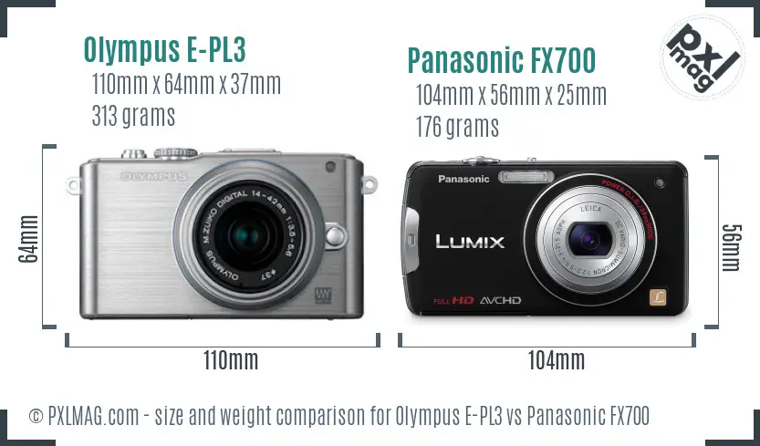 Olympus E-PL3 vs Panasonic FX700 size comparison