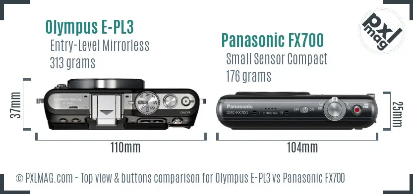 Olympus E-PL3 vs Panasonic FX700 top view buttons comparison